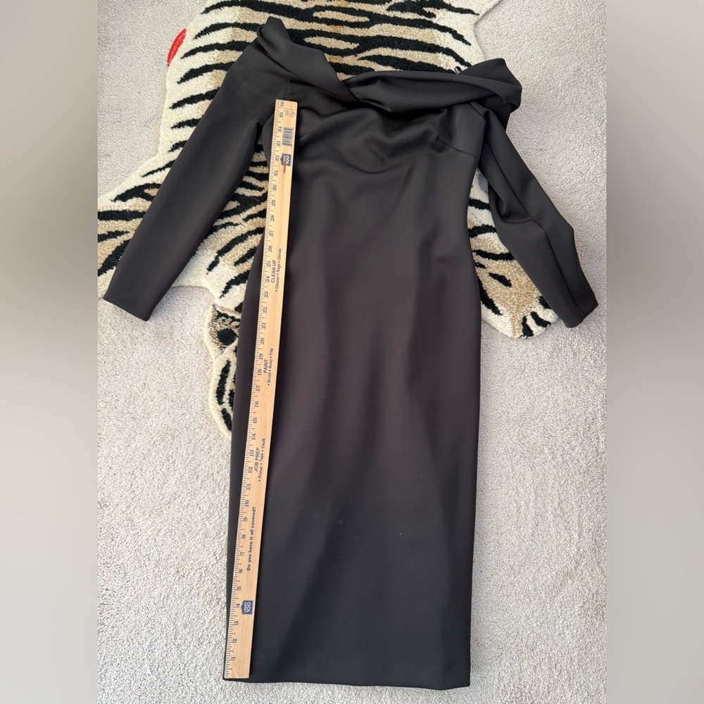 Donna Karan Black Folded Neck Off The Shoulder Long Sleeve Midi Dress Size 4 - Picture 7 of 11